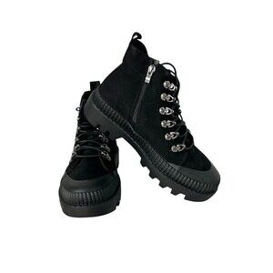 Chase + Chloe Chesley 5.5 Black Boot Combat Lace Up Bootie Side Zip Faux Suede